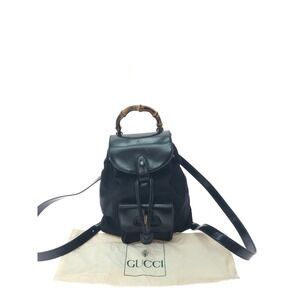 GUCCI Bamboo Backpack Nylon Canvas Leather Black